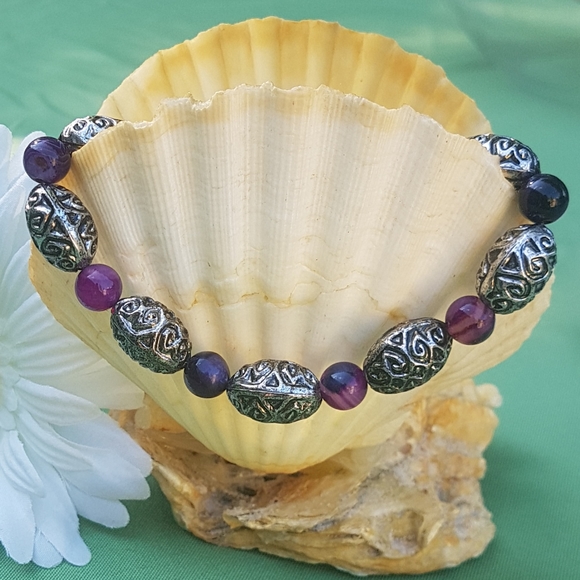 💜 Purple Agate Filigree Bracelet - Picture 1 of 7